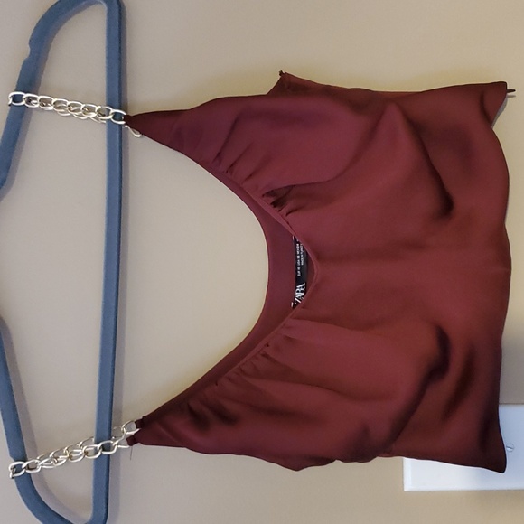 Zara Burgundy Chain Strap Top Size XS - Picture 2 of 7